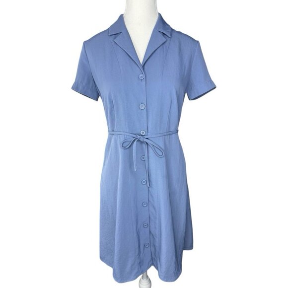 Everlane Women's Dusty Blue The Japanese GoWeave Notch Shirt Dress 0/C34.75 - Picture 1 of 13